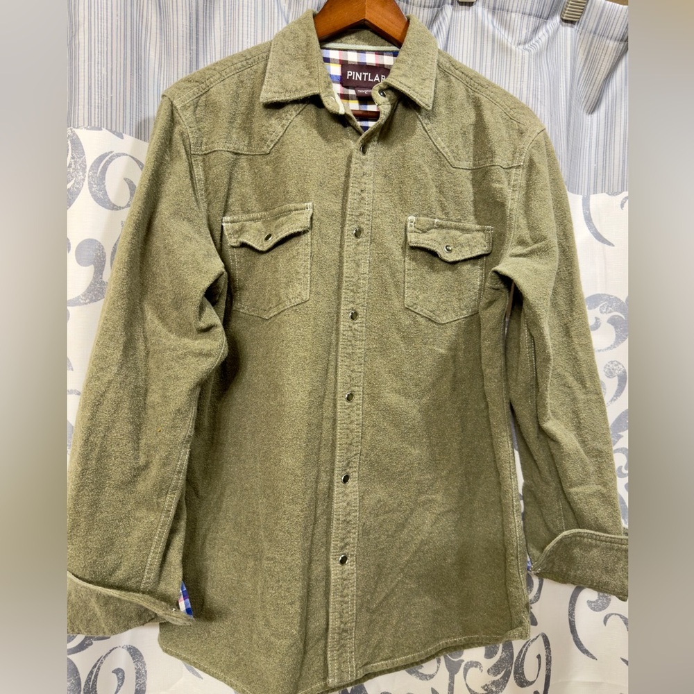 Pintlar Shirt Western Olive Green Long‎ Sleeves Cattleman Cowboy Rancher Wear L